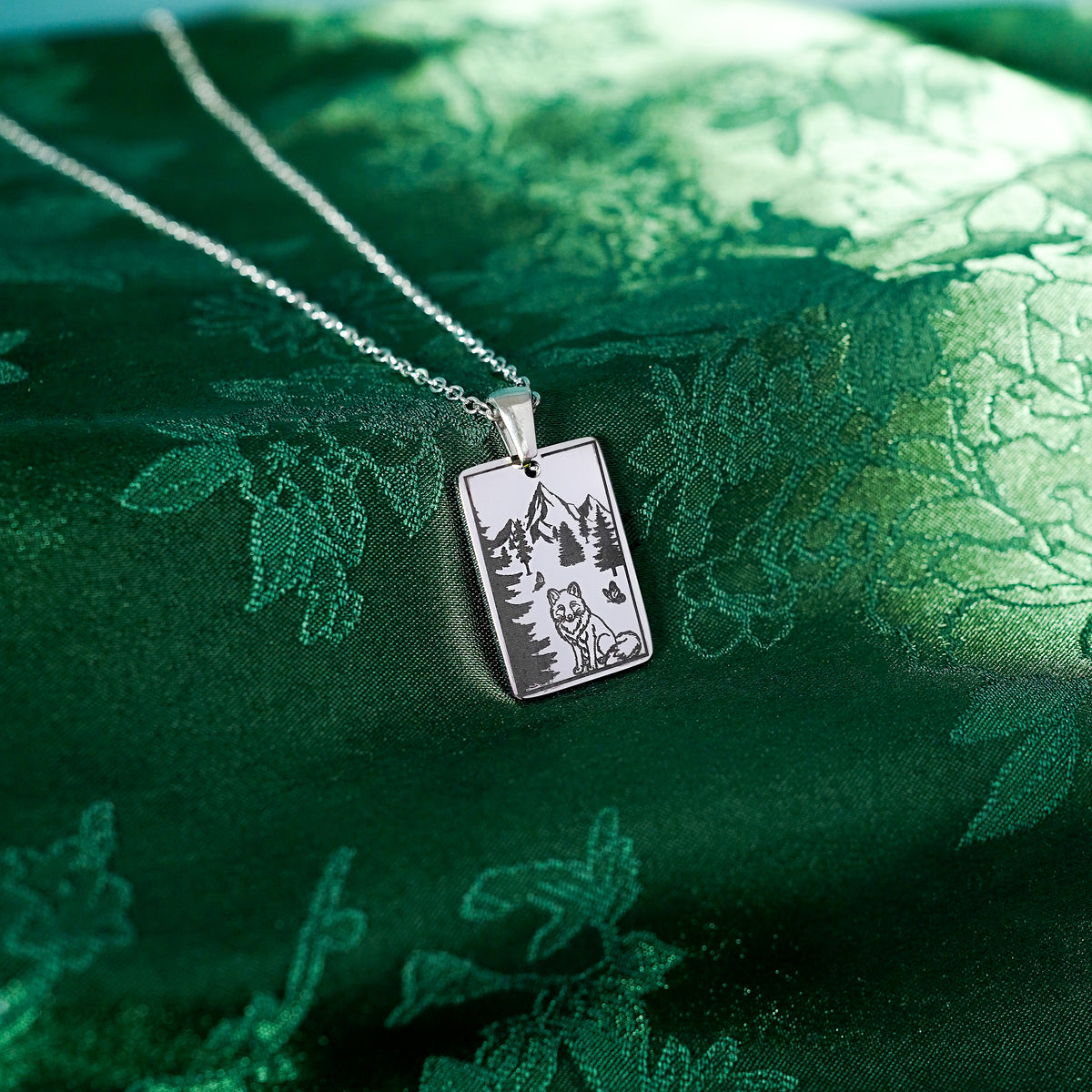 The "Alchemist, Fox And Mountains" Rectangle Location Necklace