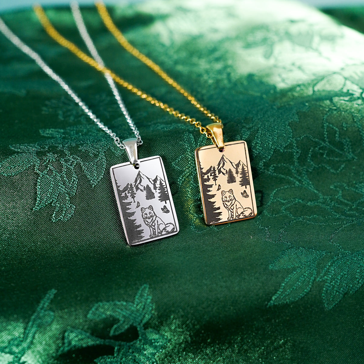 The "Alchemist, Fox And Mountains" Rectangle Location Necklace