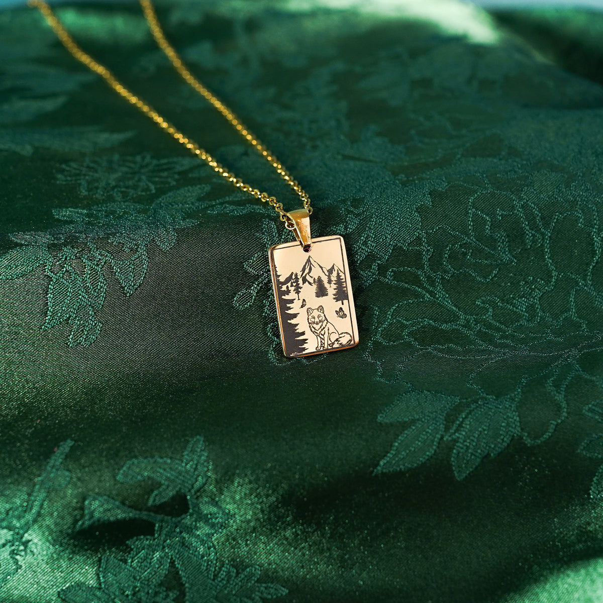 The "Alchemist, Fox And Mountains" Rectangle Location Necklace