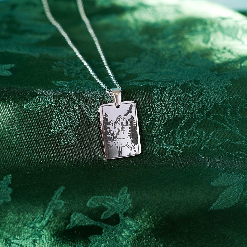 The "Stag And Eagle" Rectangle Location Necklace