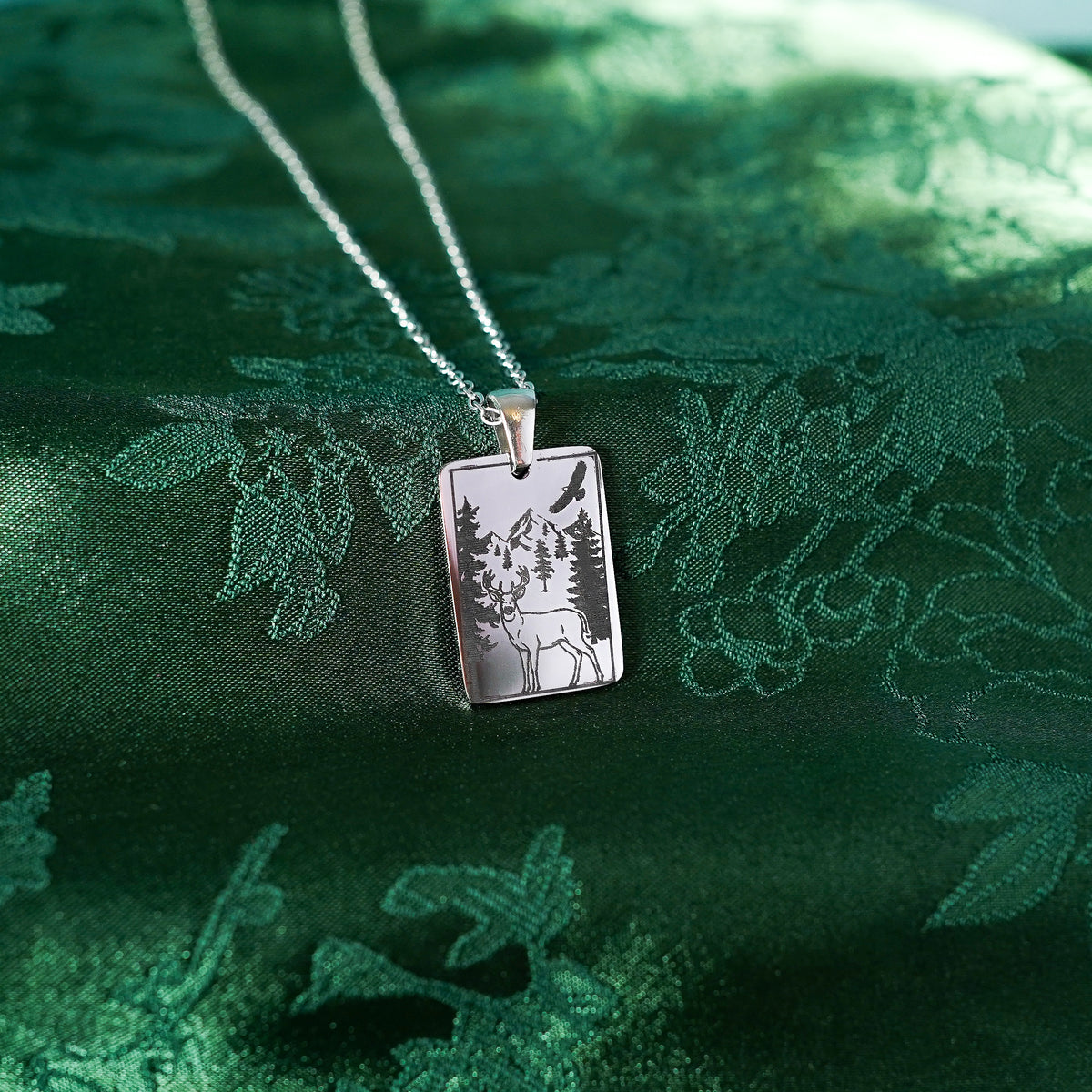 The "Stag And Eagle" Rectangle Location Necklace