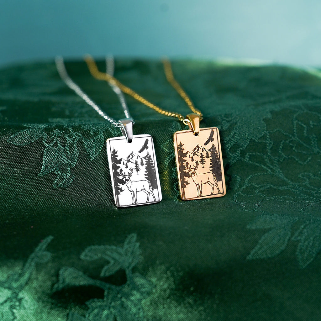 The "Stag And Eagle" Rectangle Location Necklace