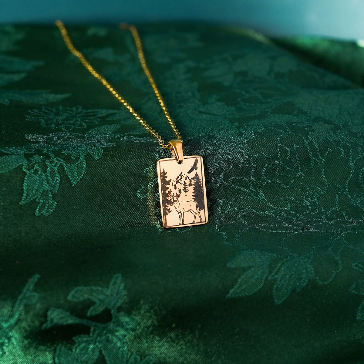 The "Stag And Eagle" Rectangle Location Necklace