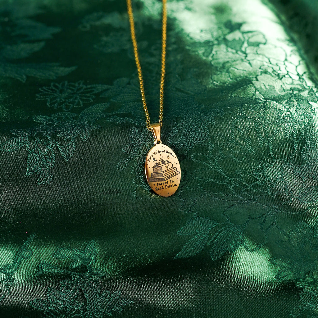 The "Born To Read Books, Forced To Read Emails" Oval Necklace