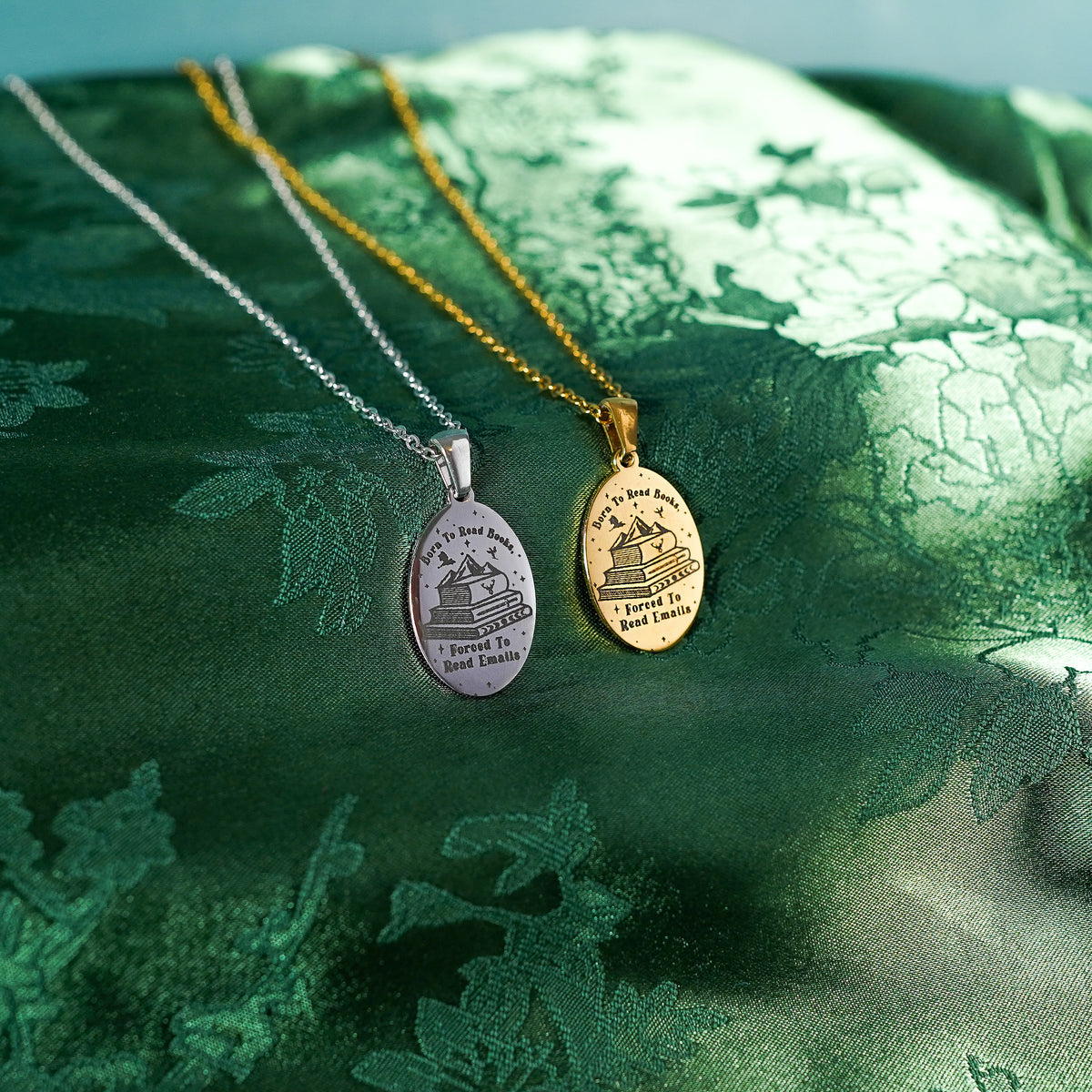 The "Born To Read Books, Forced To Read Emails" Oval Necklace