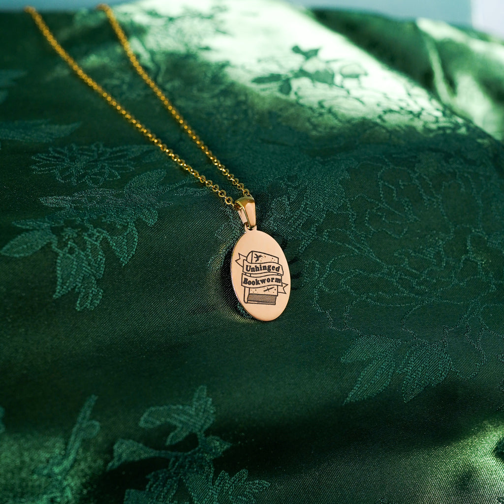 The "Unhinged Bookworm" Oval Necklace