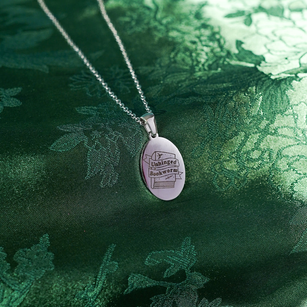 The "Unhinged Bookworm" Oval Necklace