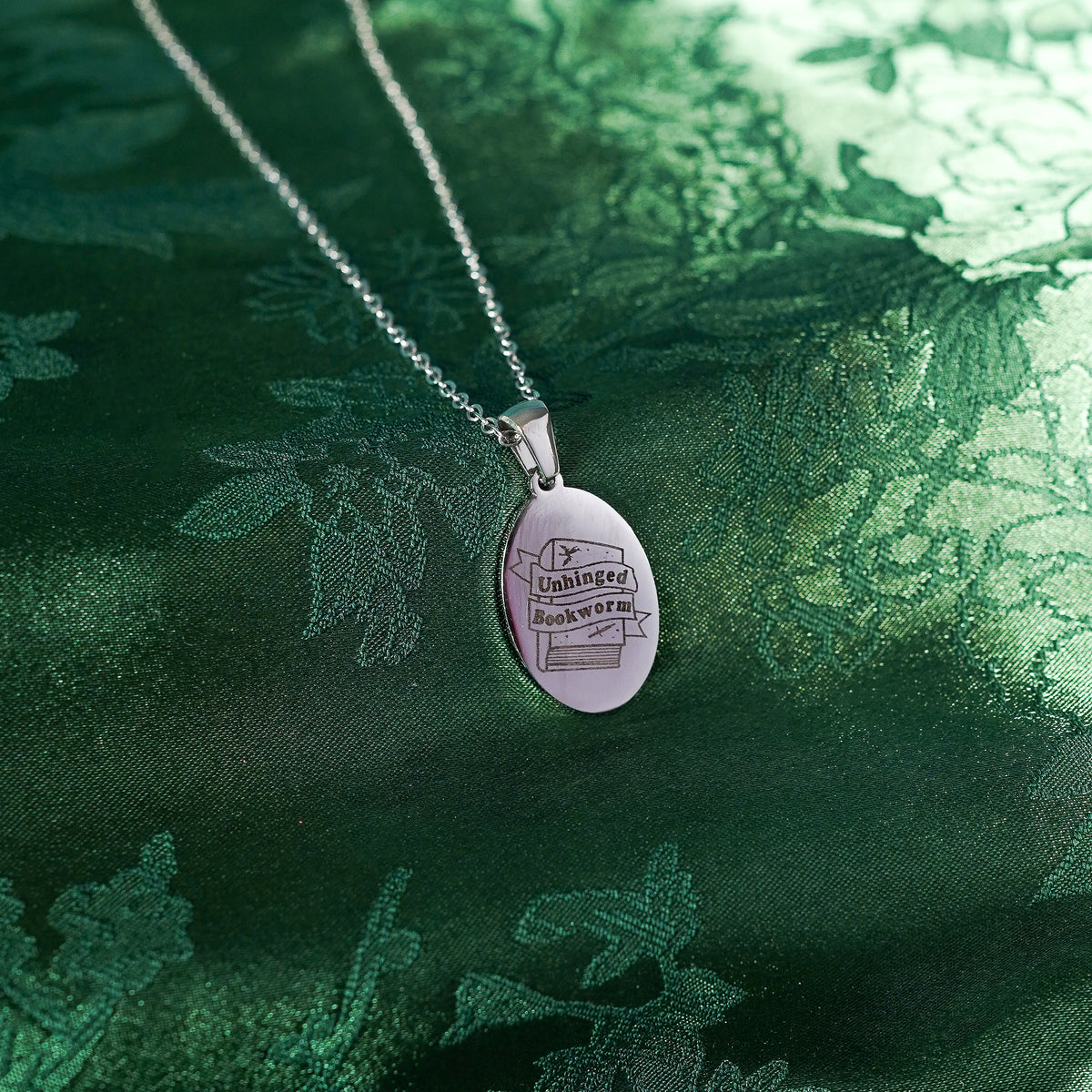 The "Unhinged Bookworm" Oval Necklace