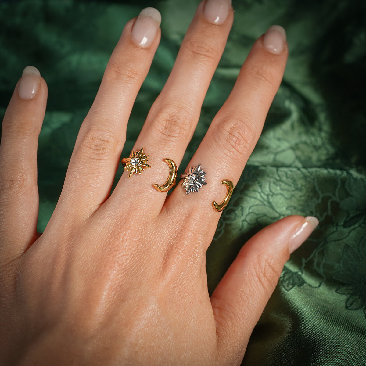 Moon and star adjustable fantasy ring