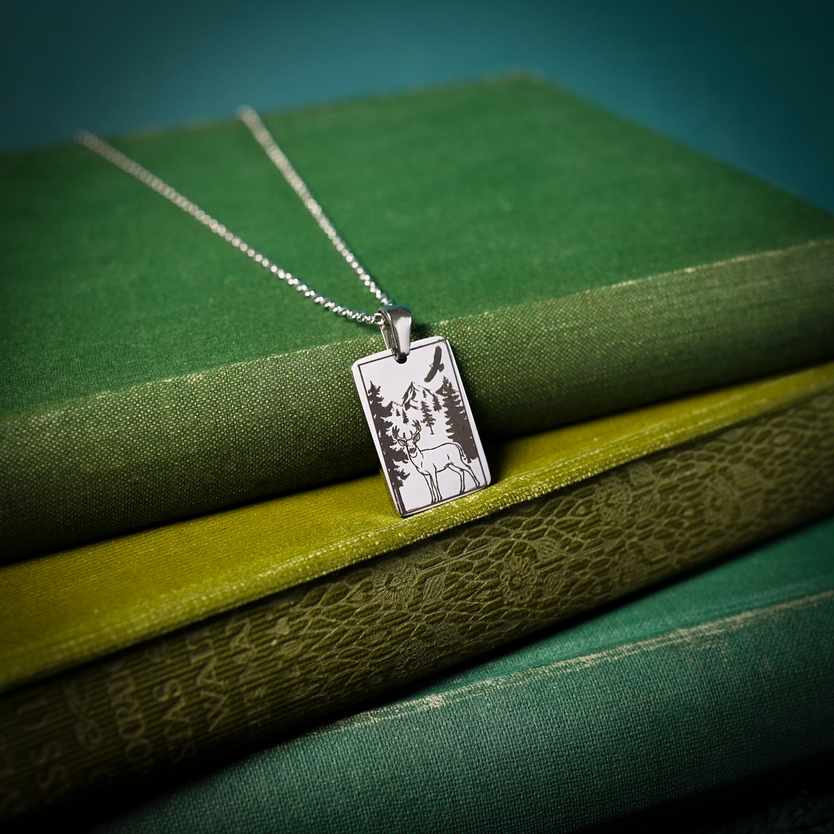 The "Stag And Eagle" Rectangle Location Necklace