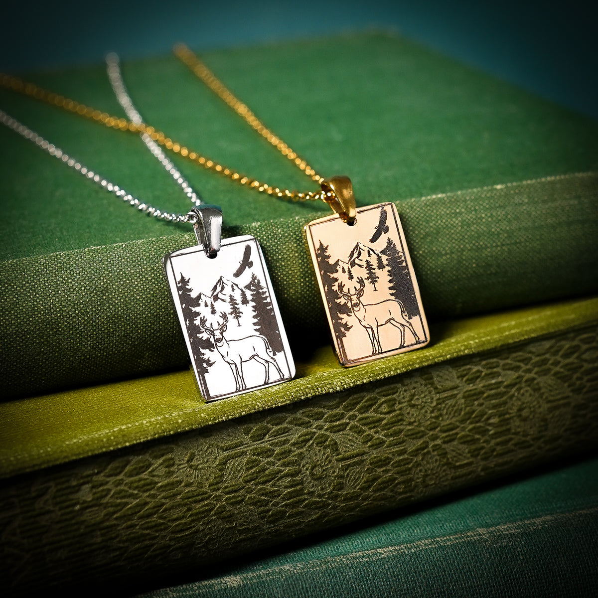 The "Stag And Eagle" Rectangle Location Necklace