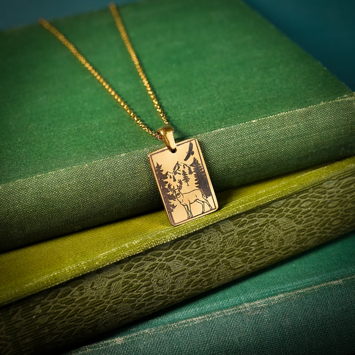The "Stag And Eagle" Rectangle Location Necklace