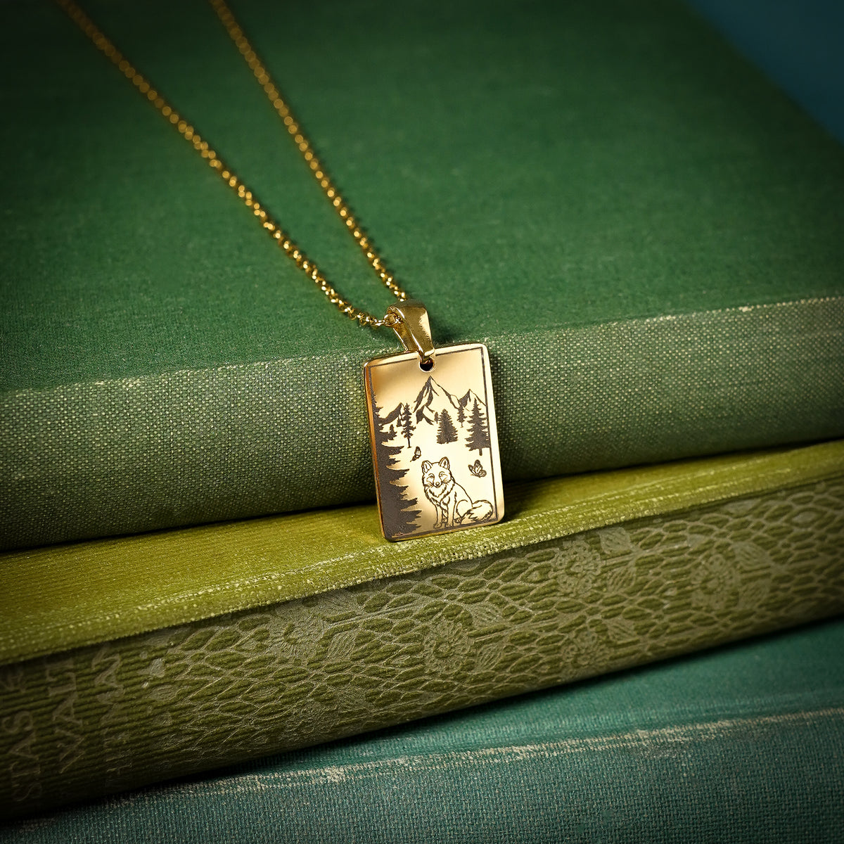 The "Alchemist, Fox And Mountains" Rectangle Location Necklace