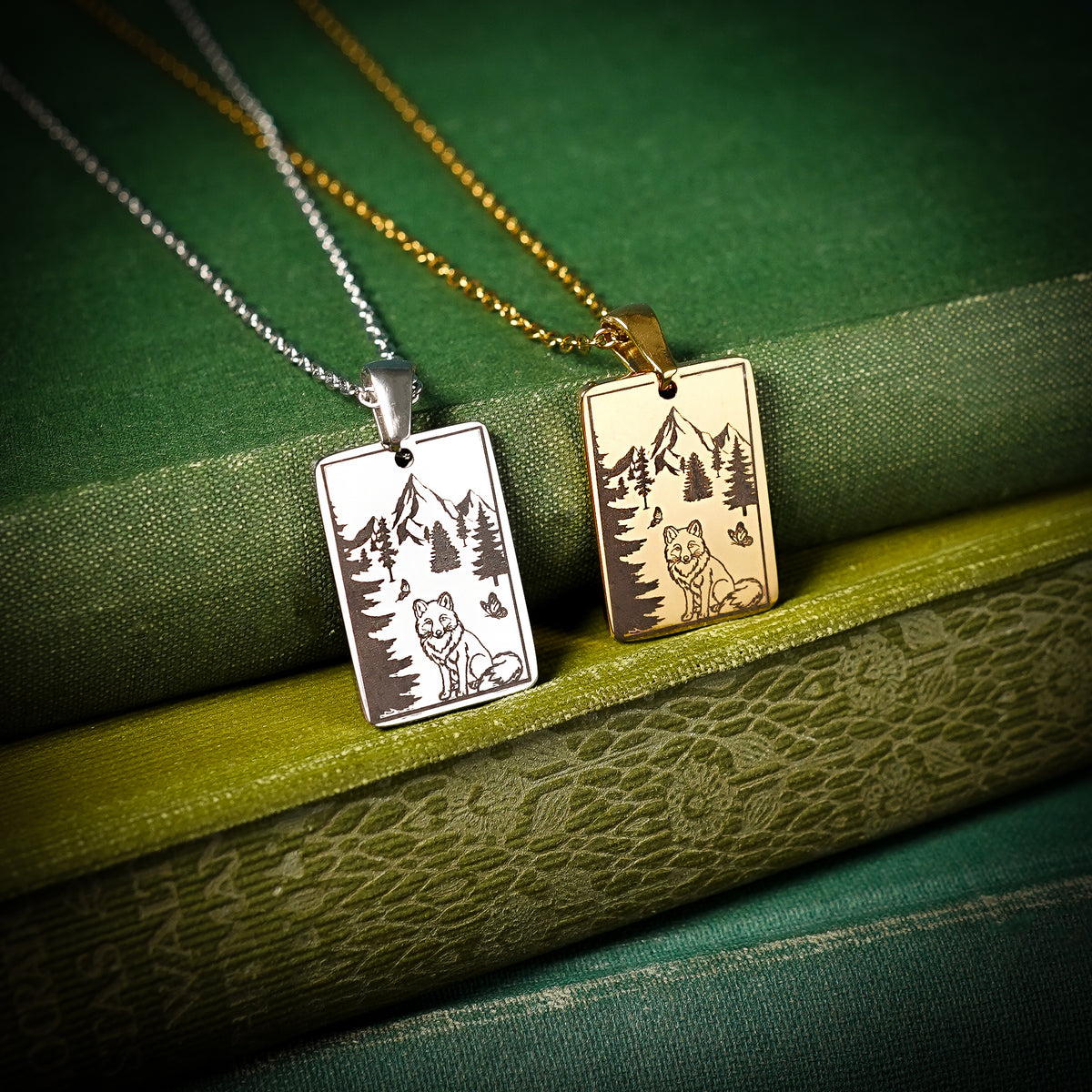 The "Alchemist, Fox And Mountains" Rectangle Location Necklace