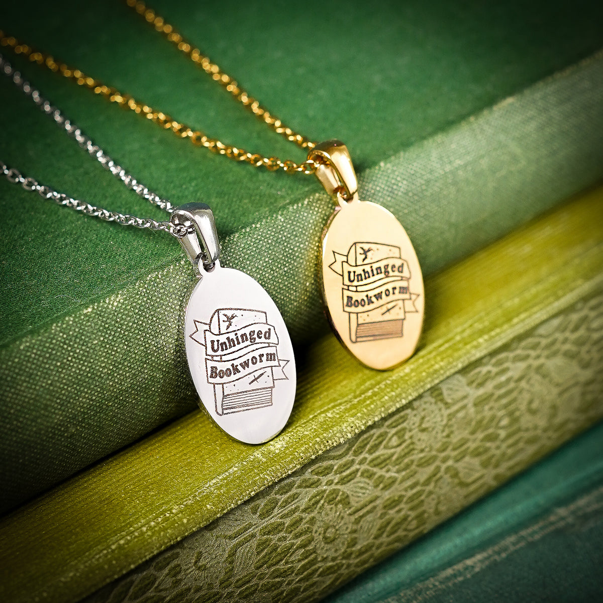 The "Unhinged Bookworm" Oval Necklace