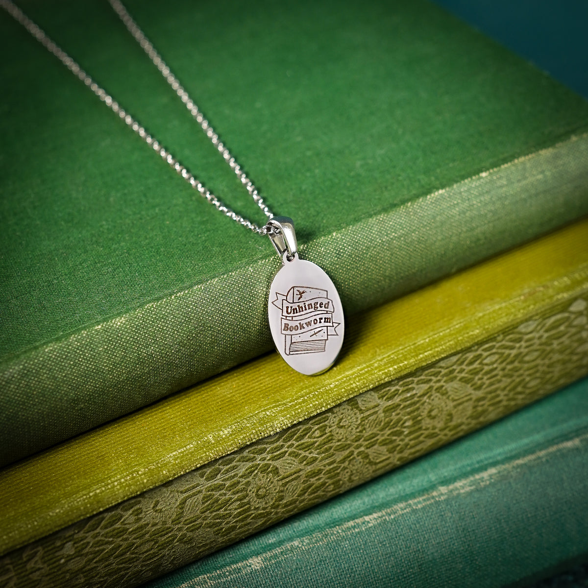 The "Unhinged Bookworm" Oval Necklace