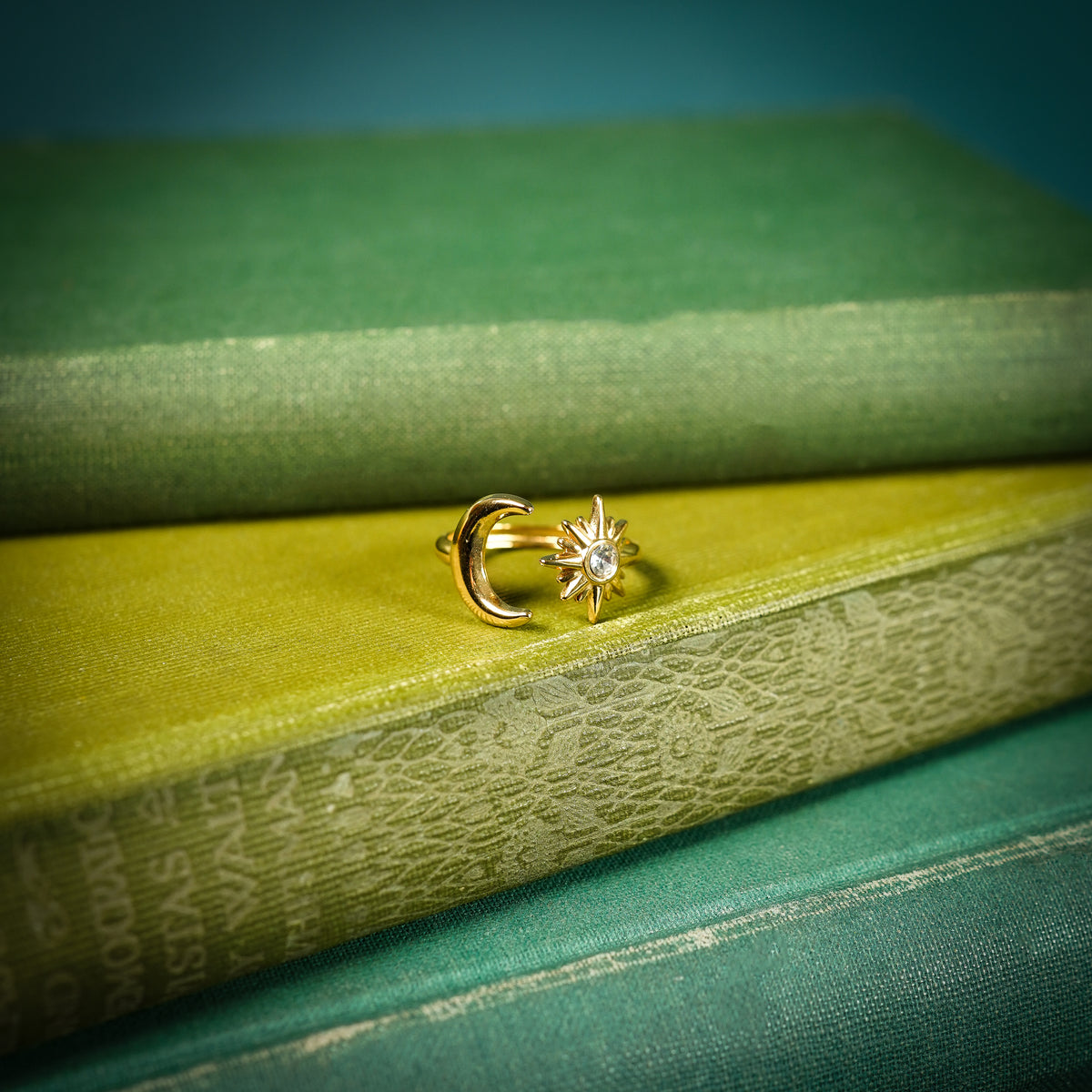 Moon and star adjustable fantasy ring
