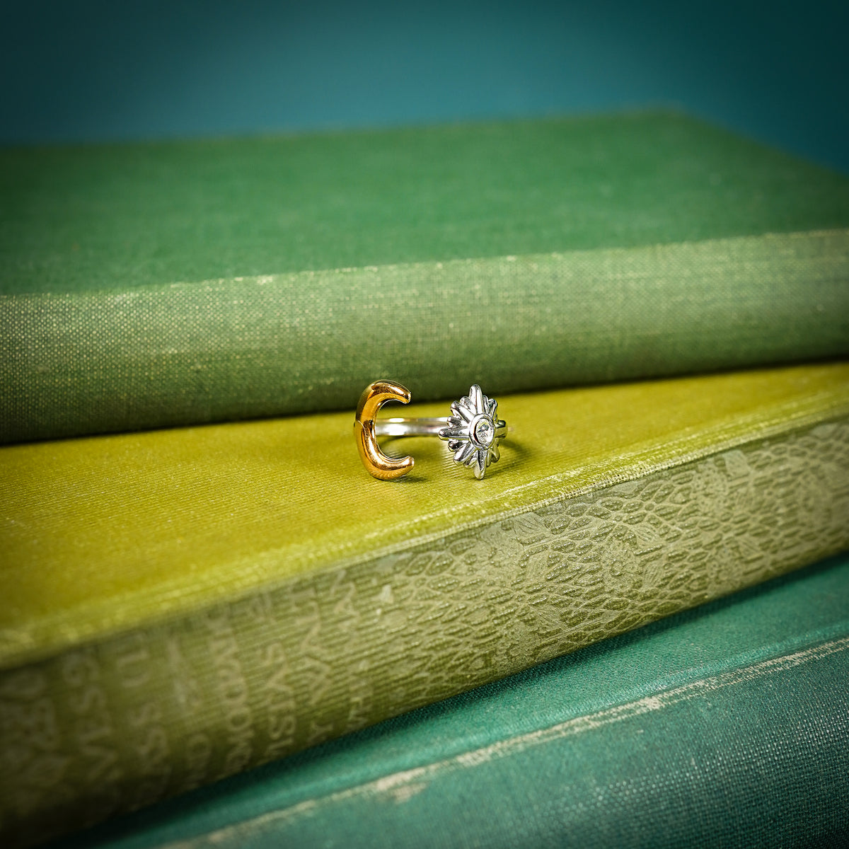 Moon and star adjustable fantasy ring