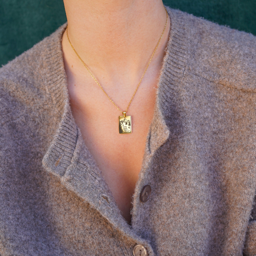 The "Alchemist, Fox And Mountains" Rectangle Location Necklace