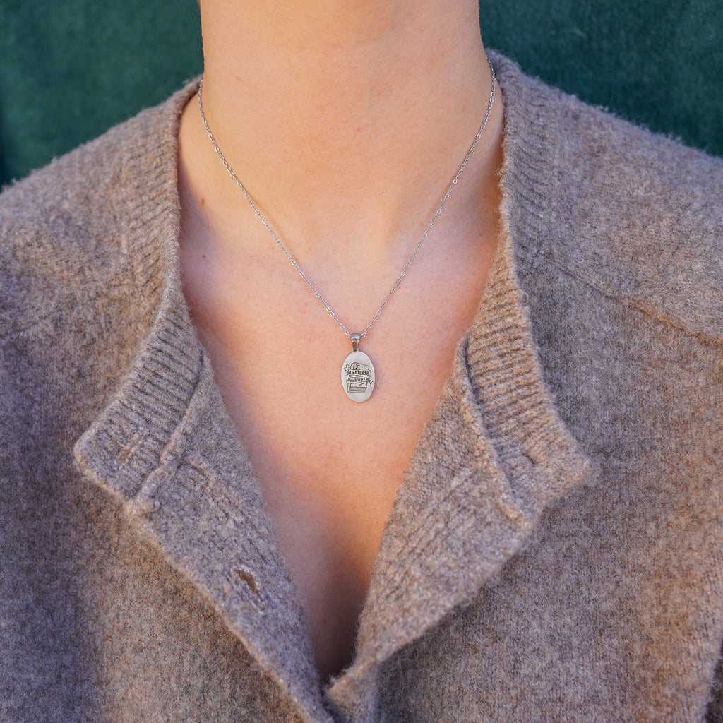 The "Unhinged Bookworm" Oval Necklace